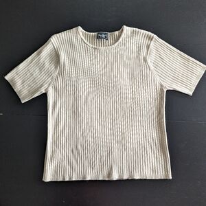 Vintage Creme Tan Ribbed Short Sleeve Crew Knit Shirt